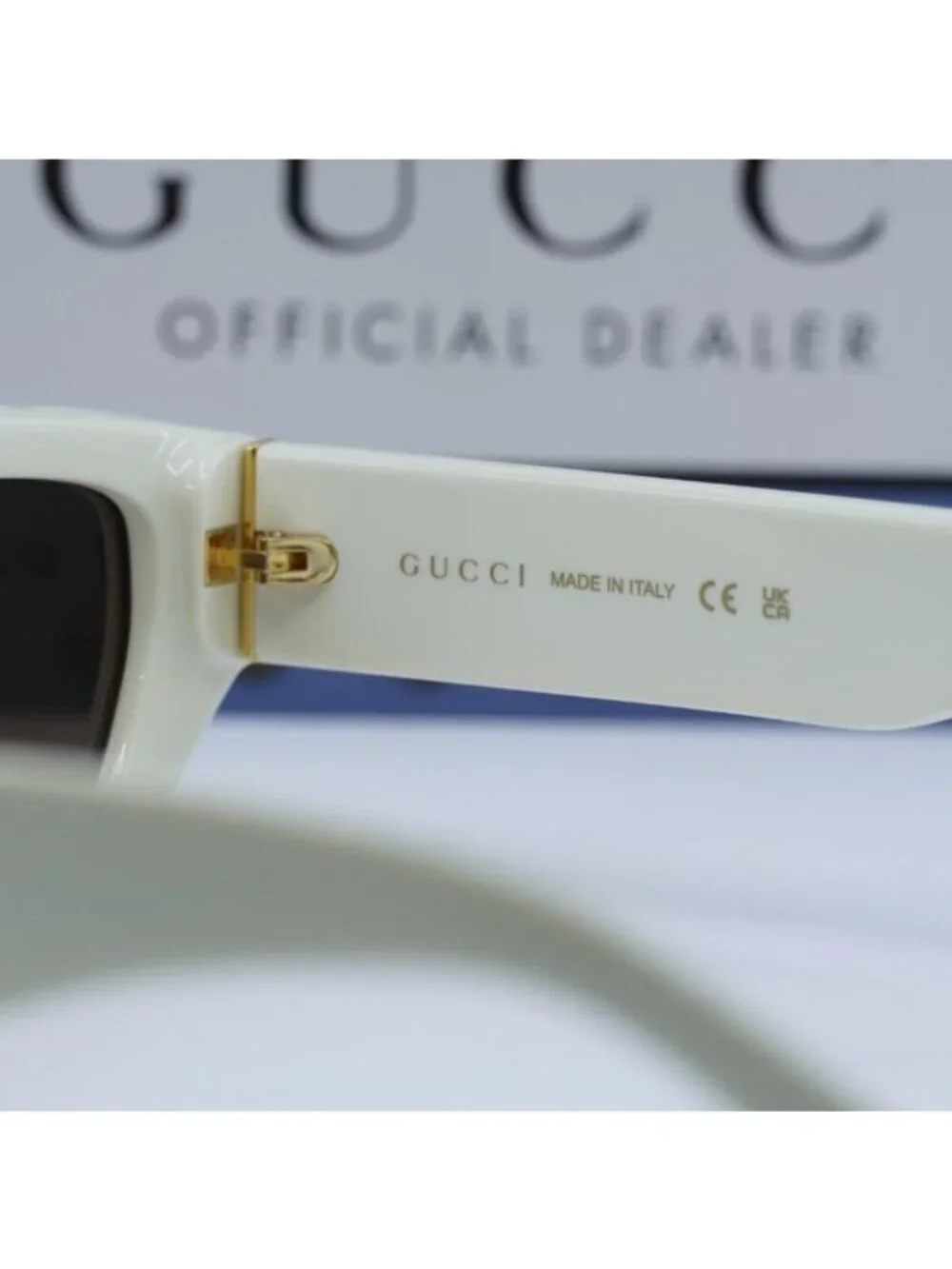 Gucci GG1134S 003 Rectangle Sunglasses - Ivory/Brown